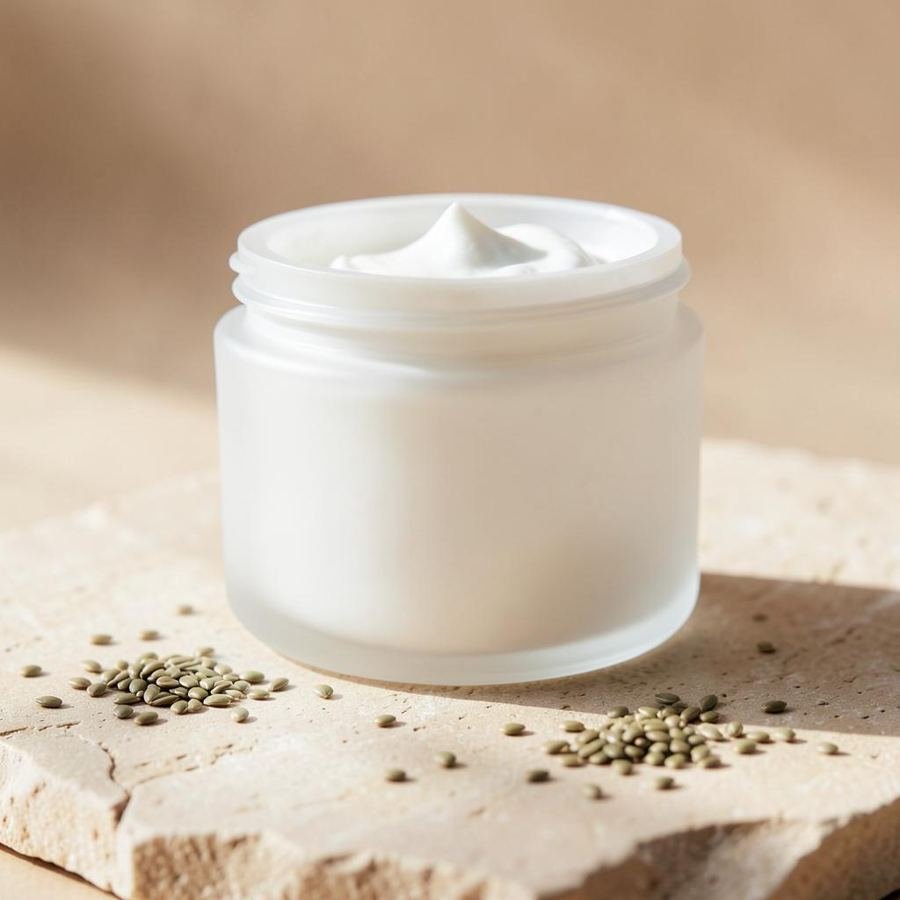 Curl defining cream jar surrounded by botanicals